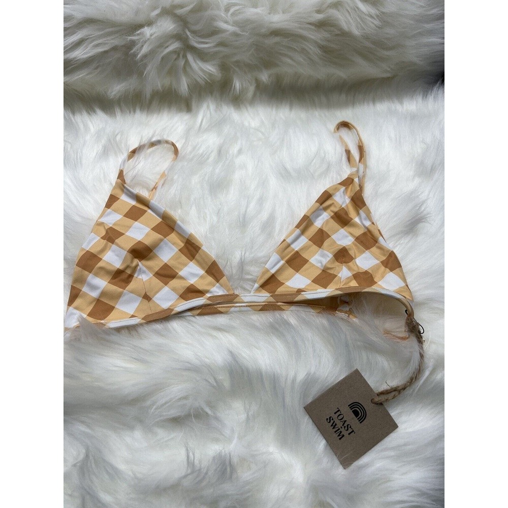 Toast Swim Gold Gingham Signature Triangle Top S - Picture 2 of 6
